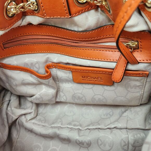 MICHAEL KORS Handbag Women Natural Burlap Canvas & Leather Strap Gold Chain Link - Picture 10 of 15